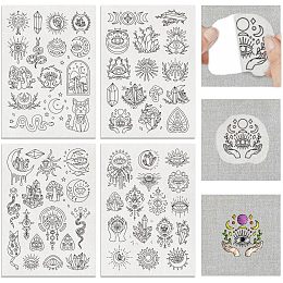 BENECREAT 4Sheets 63Pcs Water Soluble Embroidery, 11.7x8.3inch Devil's Eye Pattern Transfers Water Soluble Stabilizer for Embroidery Stick and Stitch Embroidery Designs