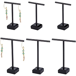 FINGERINSPIRE 6Pcs Acrylic Earrings Stand Holder T-Shape with Holes Ear Studs Display Rack Jewelry Organizer Earring Retail Display Photography Props(Black-Square Base, 2 Heights: 3.7inch & 4.5inch)