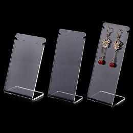 PandaHall Elite Clear Earring Holder, 3 Sizes Acrylic L-Shape Necklace Easel Jewelry Organizer Jewelry Display Holder for Boutiques Selling Shows Necklaces Chains Ear Studs