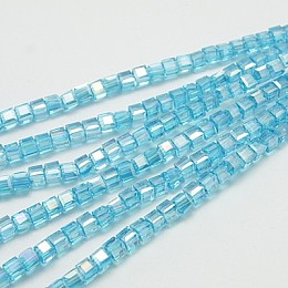 Honeyhandy Electroplate Glass Beads Strands, AB Color Plated, Faceted, Cube, Sky Blue, 4x4x4mm, Hole: 1mm