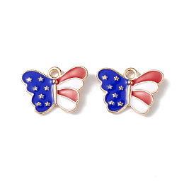 Honeyhandy American Flag Style Alloy Enamel Pendants, Light Gold, Butterfly with Star Charm, Blue, 13x18x2.5mm, Hole: 2mm