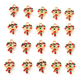 Honeyhandy 20Pcs Light Gold Alloy Enamel Pendants, for Christmas, Heart with Bowknot, Red, 18x13x3mm, Hole: 2.5mm