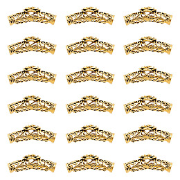 DICOSMETIC 20Pcs Tibetan Style Alloy Curved Tube Beads, Curved Tube Noodle Beads, Hollow, with Rose Flower, Antique Golden, 42x14mm, Hole: 7mm