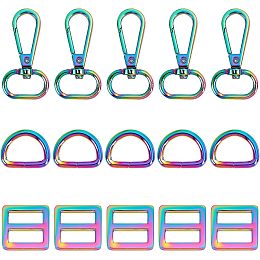 GORGECRAFT 3 Style 15PCS Rainbow Swivel Hook Claw Clasp Include Colorful Swivel Hook with D Rings and Tri-Glide Slide Buckles for Making Keychain Lanyard Dog Collar Bag Purse Hardware DIY Craft