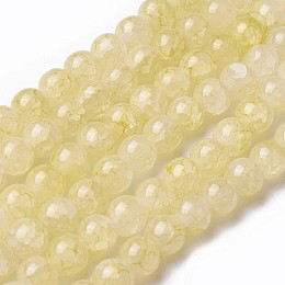 Honeyhandy Spray Painted Glass Beads Strands, Round, Yellow, 8~8.5mm, Hole: 1.5mm, about 100pcs/strand, 31.1 inch(79cm)