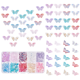 PandaHall Elite 200Pcs 10 Colors Transparent Spray Painted Glass Beads, with Glitter Powder, Butterfly, Mixed Color, 8x15x4.5mm, Hole: 1mm