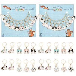 NBEADS 20 Pcs Cat Theme Stitch Markers, Enamel Crochet Stitch Marker Removable Leverback Hoop Locking Stitch Marker for Knitting Weaving Sewing Needleworks Jewelry Making