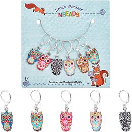 NBEADS 6 Pcs Owl Stitch Markers, 6 Colors Alloy Enamel Crochet Stitch Marker Charms Locking Stitch Marker for Knitting Weaving Sewing Accessories Quilting Handmade Jewelry