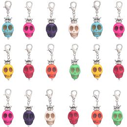 SUNNYCLUE 1 Box 20Pcs Halloween Stitch Markers Knitting Marker Charms Skull Beads Skeleton Head Cute Stitch Markers Removable Lobster Clasps Locking Crochet Charms for Weaving Quilting Accessories