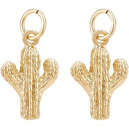 BENECREAT 10Pcs 18K Gold Plated Cactus Pendants with Jump Rings Charms Pendants for DIY Necklace Bracelet Earring Jewelry Making