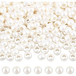 NBEADS 300pcs Plastic European Pearl Beads, Creamy White Big Hole Plastic Imitation Pearl Round Faux Pearls Loose Rondelle Spacer European Beads for DIY Dreamcatcher Jewelry Making, Hole: 5.8 mm