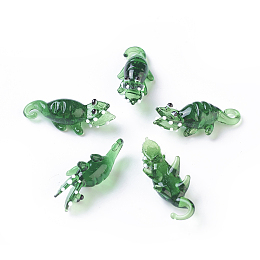 Honeyhandy Home Decorations, Handmade Lampwork Display Decorations, Crocodile, Green, 34~37x14~16x11~13mm