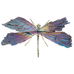 Honeyhandy Electroplate Natural Tourmaline Insect Dragonfly Figurine, with Alloy Findings, for Desktop Ornament, Colorful, 110~140mm