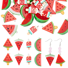 CHGCRAFT 32Pcs 4 Styles Red Watermelon Charms Opaque Resin Fruit Charms Pendants Ice Cream Charm with Loops for DIY Keychain Earrings Necklace Bracelet, 30~39mm Length