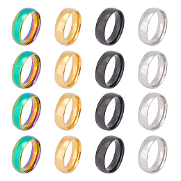 UNICRAFTALE 16pcs 4 Colors Ring Core for Wood Turning Size 7 Laser Engraving Finger Ring Stainless Steel Simple Flat Plain Band Finger Ring DIY Wide for Women Men Gift