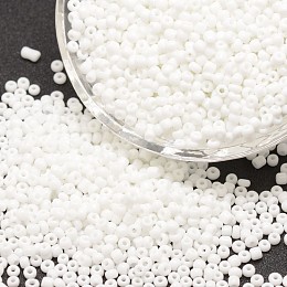 Honeyhandy 12/0 Glass Seed Beads, Grade A, Round, Opaque Colours, White, 1.8~2.0mm, Hole: 0.8mm, about 28000pcs/pound