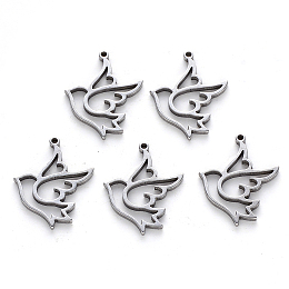 Honeyhandy 304 Stainless Steel Pendants, Laser Cut, Dove, Stainless Steel Color, 17x12x1mm, Hole: 0.9mm