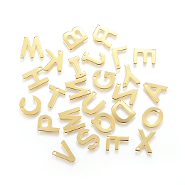 Honeyhandy 304 Stainless Steel Letter Charms, Initial Charms, Alphabet Charms, Letter A~Z, 11x6~12x0.8mm, Hole: 1mm