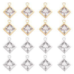 UNICRAFTALE 16pcs 2 Colors Rhombus Charms with Crystal Rhinestone 304 Stainless Steel Pendants Hypoallergenic Metal Charms for Bracelets Necklaces Jewellery Making