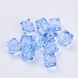 Honeyhandy Transparent Acrylic Beads, Faceted, Cube, Light Steel Blue, 10x10x8mm, Hole: 1.5mm, about 900pcs/500g