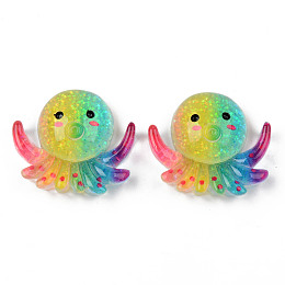 Honeyhandy Resin Cabochons, with Glitter, Octopus, Gradient Ramp, Turquoise, 24x27x9mm