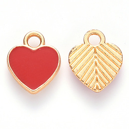 Honeyhandy Alloy Enamel Charms, Heart, Light Gold, Red, 12x10x2mm, Hole: 2mm