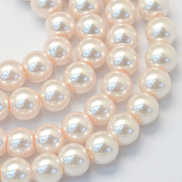 Baking Painted Pearlized Glass Pearl Round Bead Strands, AntiqueWhite, 6~7mm, Hole: 1mm; about 145pcs/strand, 31.4 inches