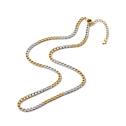 Honeyhandy Two Tone 304 Stainless Steel Curb Chain Necklaces, with Brass Chain Extender, Golden & Stainless Steel Color, 44.5cm