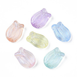 Transparent Acrylic Beads, Glitter Powder, Flower, Mixed Color, 16x12x7mm, Hole: 1.2mm