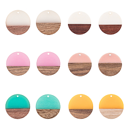 Olycraft Resin & Wood Pendants, Round, Mixed Color, 74x72x17mm; 12pcs/box