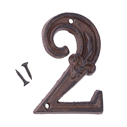 GORGECRAFT Iron Home Address Number, with 2pcs Screw, Num.2, 111x77x11mm, Hole: 5mm