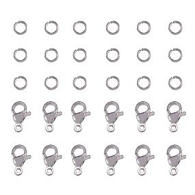 PandaHall Elite 120 pcs 4mm 304 Stainless Steel Jump Rings with 60pcs Lobster Claw Clasps for Earring Bracelet Necklace Pendants Jewelry DIY Craft Making, Stainless Steel Color