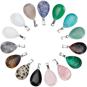 SUNNYCLUE 1 Box 30Pcs 15 Colors Teardrop Gemstone Charms Natural Energy Healing Crystal Mixed Stone Pendants Colorful Chakra Gemstone Beads Tiger Eye Jasper Turquoise for Jewelry Making