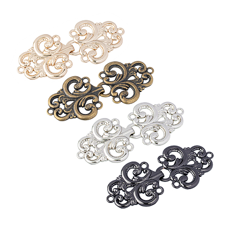 Olycraft Alloy Interlocking Clasps, Hook Clasps, with Rhinestone, Auspicious Clouds, Mixed Color, 30x68mm; 4colors, 2sets/color, 8sets/box