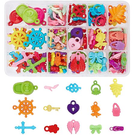 PandaHall Elite 220pcs 15 Styles Candy Color Chunky Acrylic Charms Pendants Beads for DIY Jewelry Necklaces Bracelets Embellishments DIY Craft