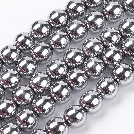 Arricraft 8MM Grade A Round Non-Magnetic Synthetic Hematite Beads Strands, Platinum Plated, 8mm, Hole: 1~2mm, about 55pcs/strand