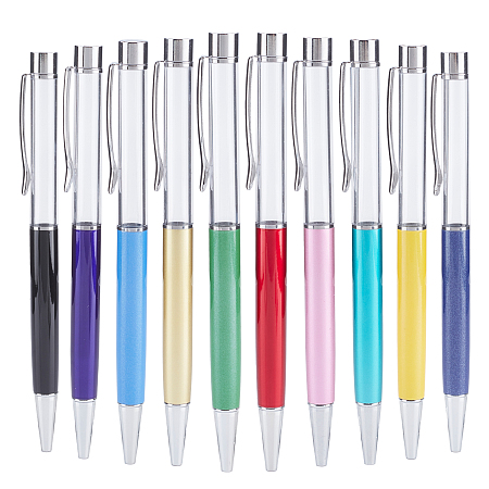 GORGECRAFT Creative Empty Tube Black Ink Ballpoint Pens, for DIY Glitter Epoxy Resin Crystal Ballpoint Pen Herbarium Pen Making, Mixed Color, 140x10mm; 10 colors, 1pc/color, 10pcs/set