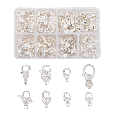 PANDAHALL ELITE Tibetan Style Alloy Lobster Claw Clasps Sets, Cadmium Free & Lead Free, Silver Color Plated, 64pcs/box