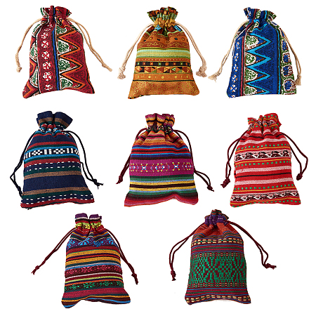 SUNNYCLUE Ethnic Style Cloth Packing Pouches Drawstring Bags, Rectangle, Mixed Color, 14x10cm; 13.1~14.5x9.5~10cm