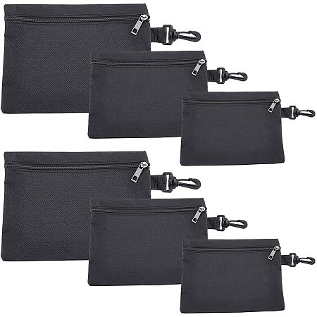 NBEADS 6 Pcs 3 Sizes Canvas Tool Bag, Black Zipper Bags Heavy Duty Tools Pouches Bags Oxford Cloth PVC Waterproof Bags with Clasps and Alloy Zipper Pullers for Multi-Purpose Storage Organizer Bags