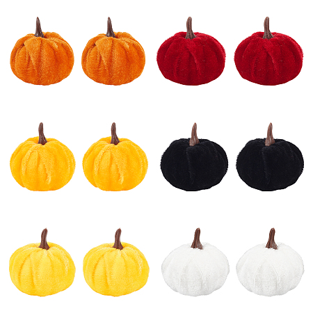 NBEADS 18 Pcs 6 Colors Velvet Artificial Pumpkins, Mini Handmade Fake Pumpkins Decoration Fall Tabletop Centerpieces with Plastic Findings for Fall Harvest Thanksgiving Halloween Props
