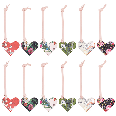 OLYCRAFT 12 Pcs 6 Colors Leather Heart Bookmark Heart Pendant Bookmark Heart Shape Corner Page Book Marks Floral Pattern Imitation Leather Bookmark Clips for Book Lovers Gift 6.3~6.7 Inch