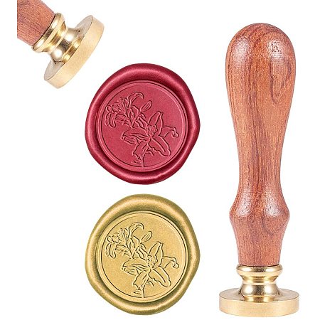CRASPIRE Wax Seal Stamp, Sealing Wax Stamps Greenish Lily Flower Retro Wood Stamp Wax Seal 25mm Removable Brass Seal Wood Handle for Envelopes Invitations Wedding Embellishment Bottle Decoration