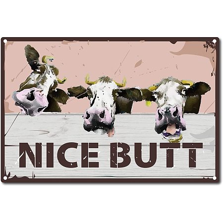 CREATCABIN Funny Bathroom Quote Nice Tin Sign Vintage Farm Cow Tin Sign for Bathroom Kitchen Cafe Wall Decor, 12 x 8 Inch