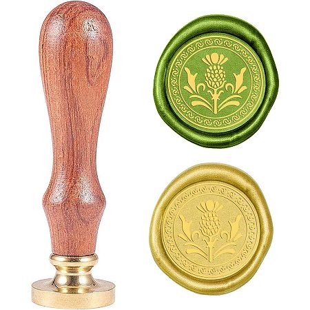 Pandahall Elite Wax Seal Stamp Kit, 25mm Thistle Flower Retro Brass Head Sealing Stamps with Wooden Handle, Removable Sealing Stamp Kit for Wedding Envelopes Letter Card Invitations