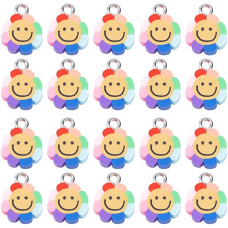 NBEADS 120 Pcs Smiley Face Clay Charms, Polymer Clay Sun Flower Charms, Cute Clay Beads Pendants for Bracelet Earring Necklace Jewelry Making