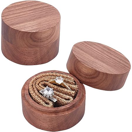 PandaHall Elite Wooden Ring Box, Rustic Wedding Ring Holder Wooden Engagement Ring Box Round Ring Bearer Box with Linen Inside for Wedding Ceremony Proposal Ring Storage Jewelry Gift
