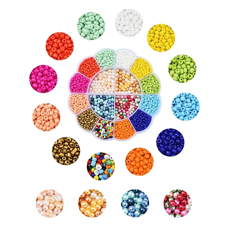 Arricraft Glass Beads Set, Including Round Opaque Colours & Baking Paint & Pearlize Glass Seed Beads, Mixed Color, Beads: 3~4x2~4mm, Hole: 1~1.2mm, 2800pcs/box