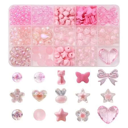 Honeyhandy 238Pcs 15 Style Transparent & Opaque Acrylic Beads, with Crackle Style and Frosted, Mixed Shapes, Mixed Color, 6~25x7~29.5x4~16mm, hole: 1.6~3mm