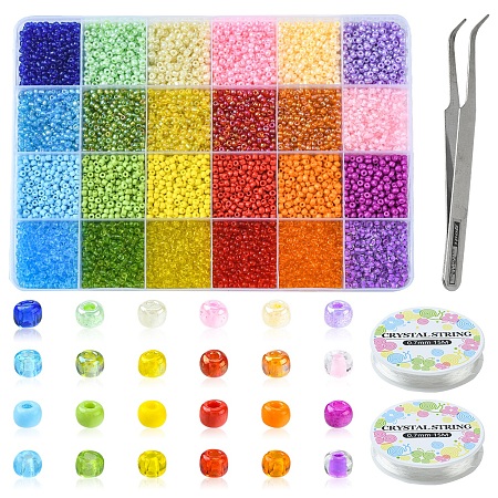 Honeyhandy DIY Stretch Bracelet Making Kit, Including Round Glass Seed Beads, Tweezers, Elastic Thread, Mixed Color, Seed Beads: 4539Pcs/set
